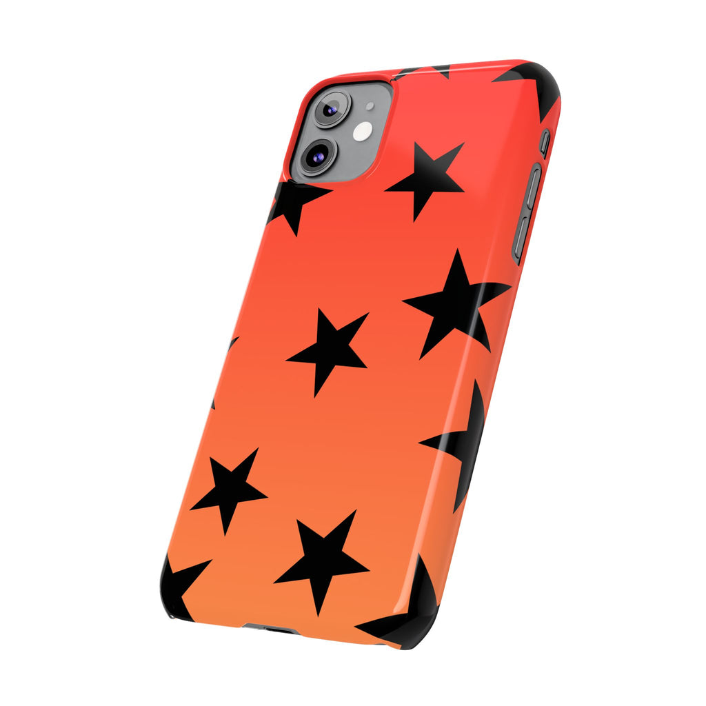 Star Pattern Slim Phone Case — Gradient Orange Red with Black Stars