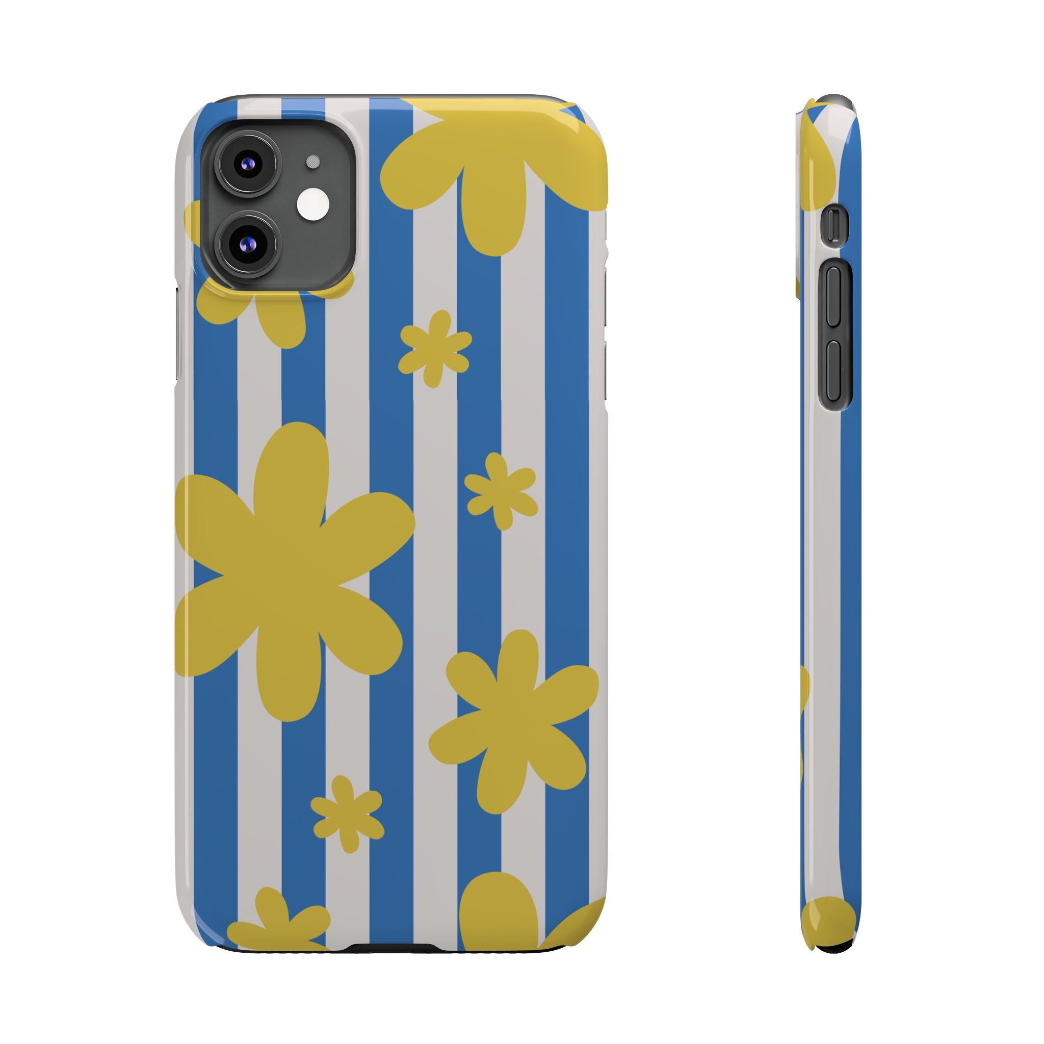 Retro Blue Stripes with Yellow Flower Pattern
