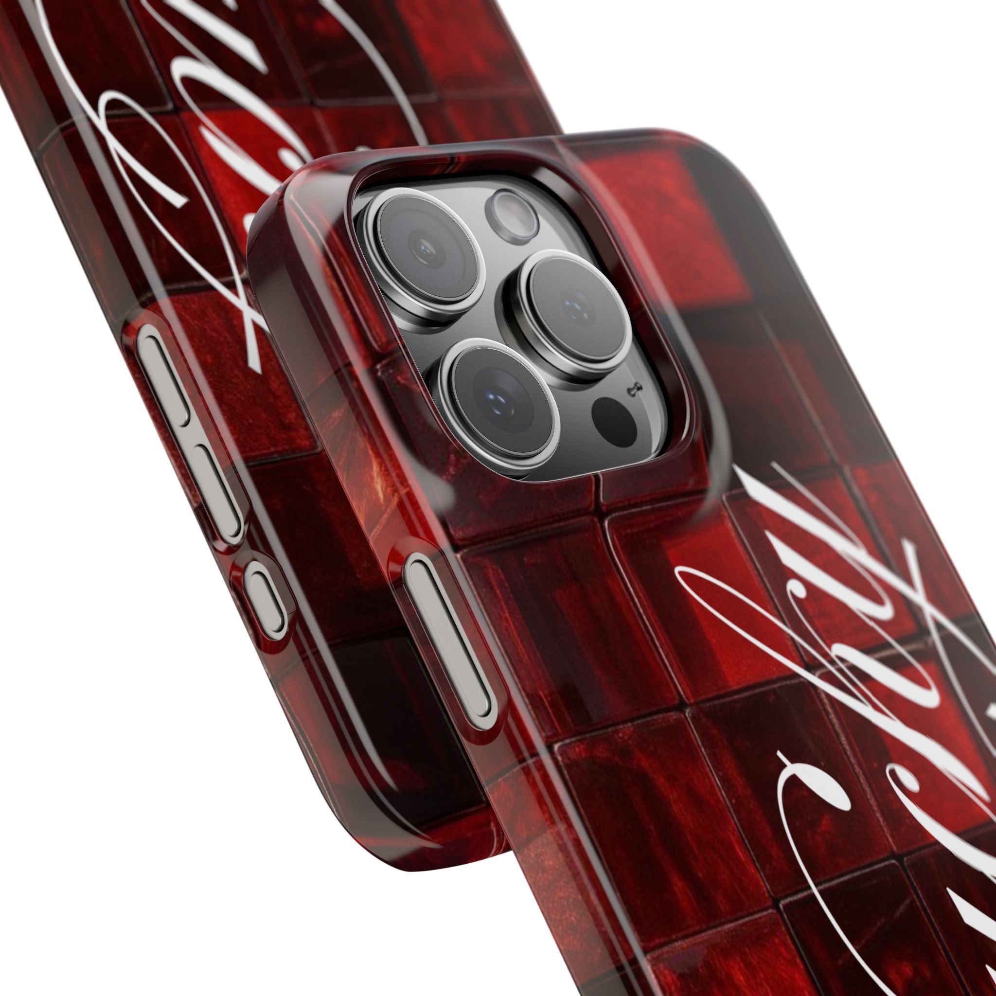 Red Mosaic 'Lucky' Slim Phone Case — Stylish Script Protective Cover