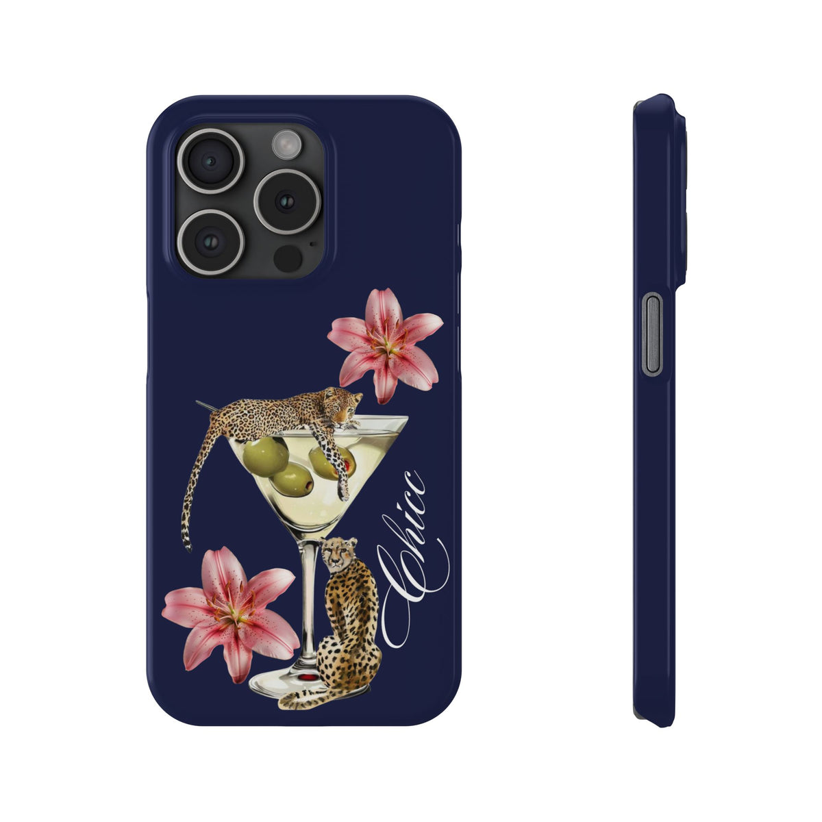 Heritage Cheetah Martini Slim Phone Case — Floral Cocktail Design