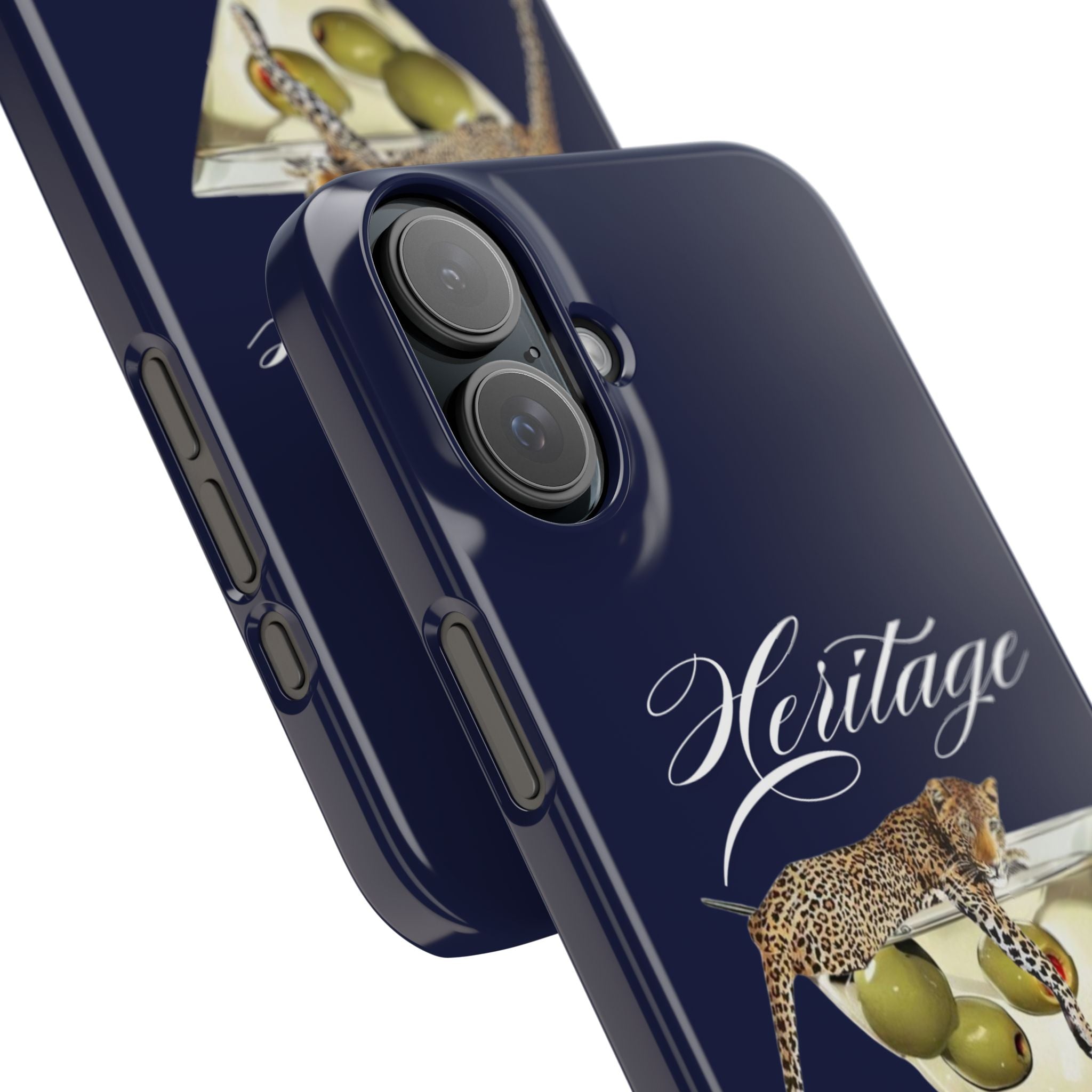 Heritage Cheetah Martini Slim Phone Case — Floral Cocktail Design