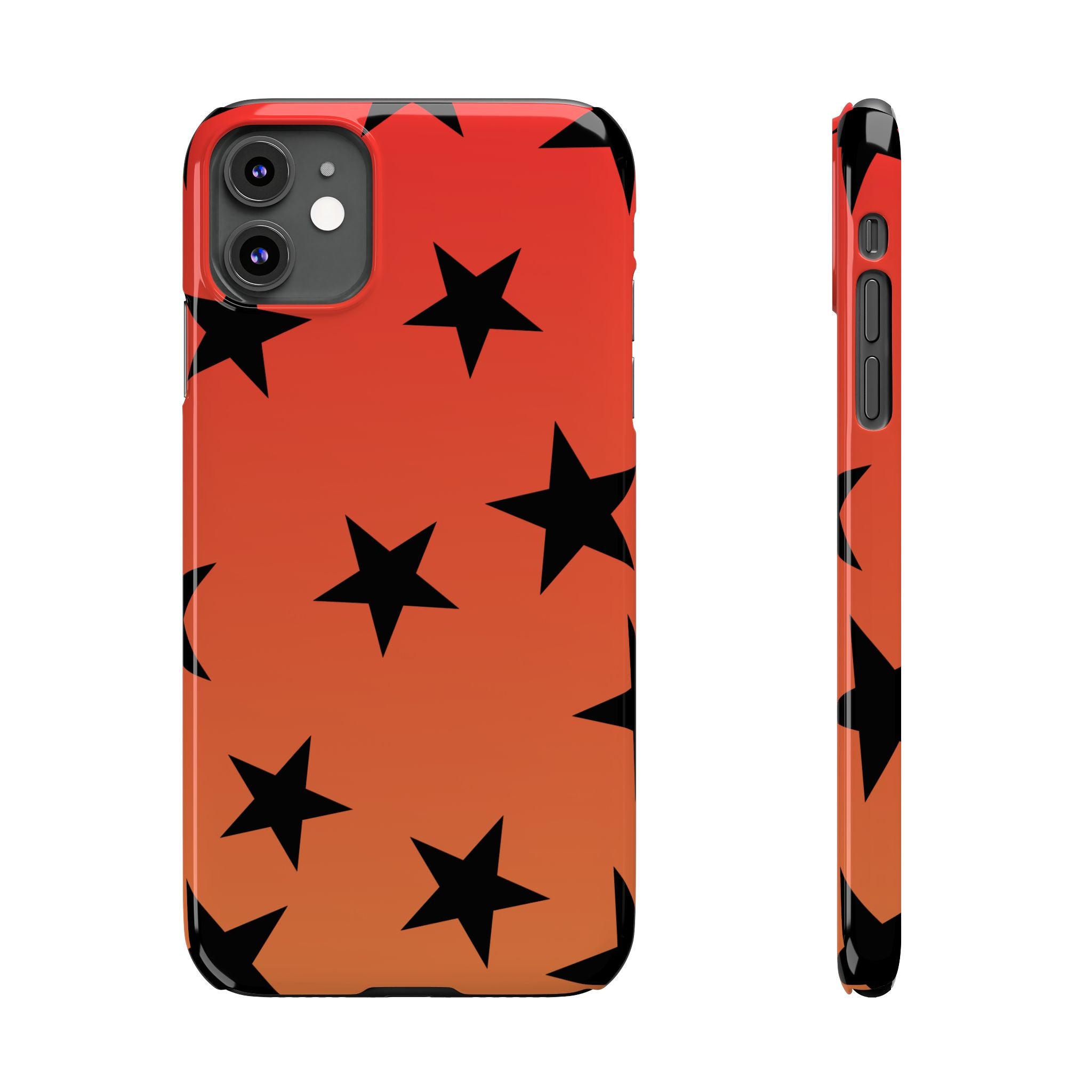 Star Pattern Slim Phone Case — Gradient Orange Red with Black Stars