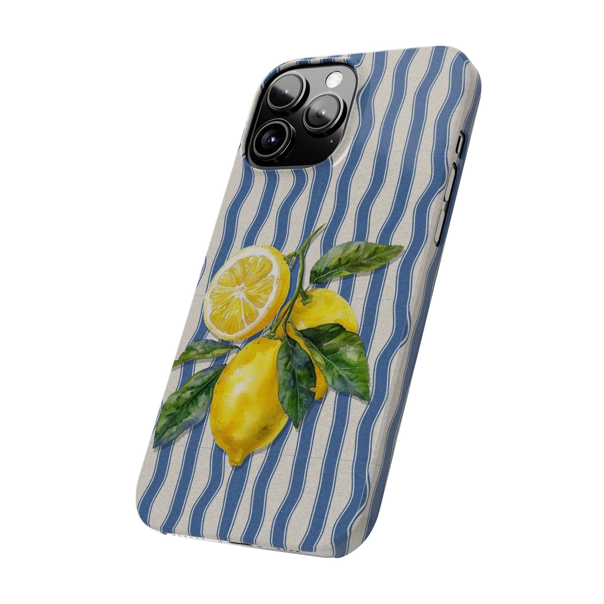 Lemon Stripe Slim Phone Case – Hand-Painted Citrus Design