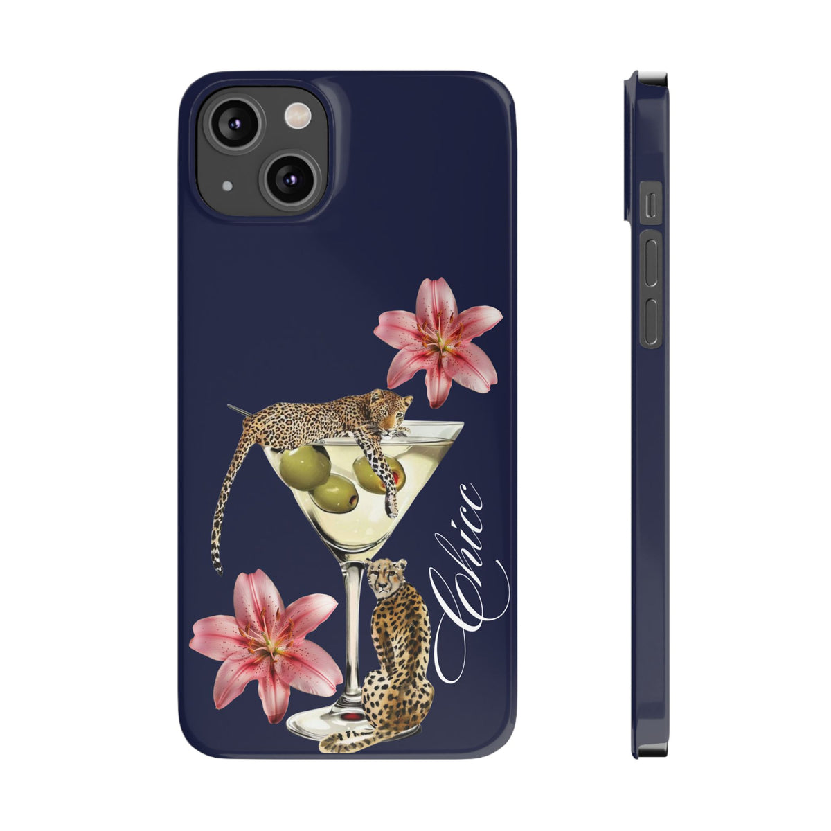 Heritage Cheetah Martini Slim Phone Case — Floral Cocktail Design